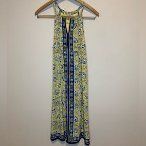 Max Studio Women’s halter Yellow and Blue Floral print dress size large